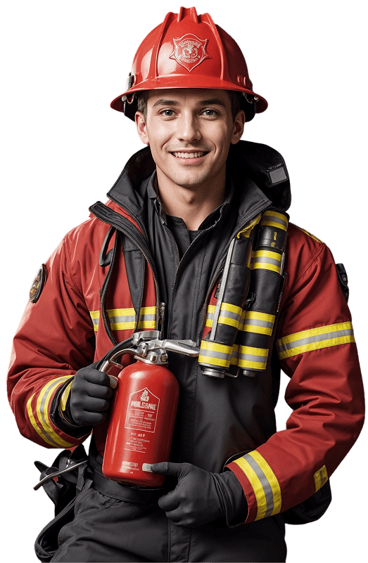 Fire safety expert holding fire extinguisher